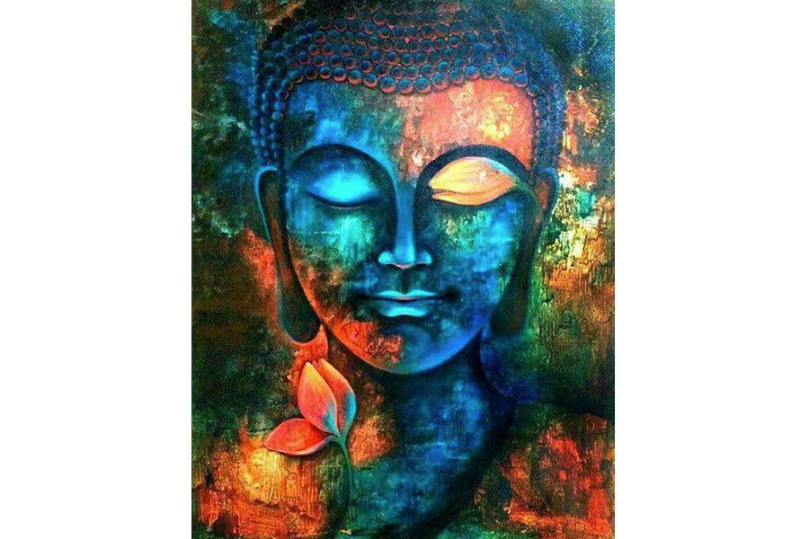 Een kleurrijk beeld van Boeddha: de diamond painting afbeelding