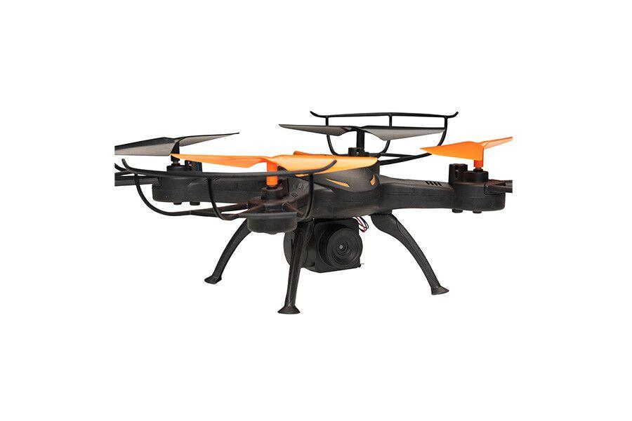 Zwarte drone met oranje details