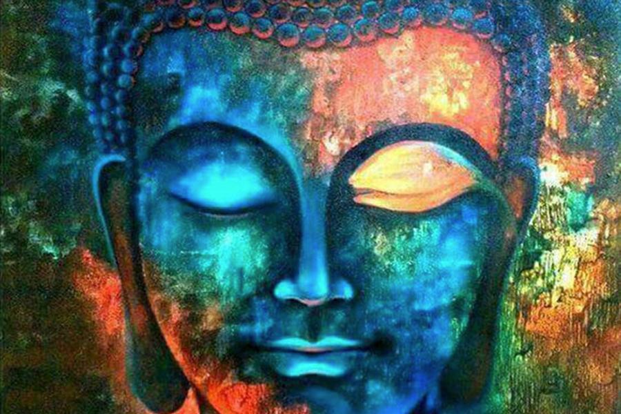 Een kleurrijk beeld van Boeddha: de diamond painting afbeelding