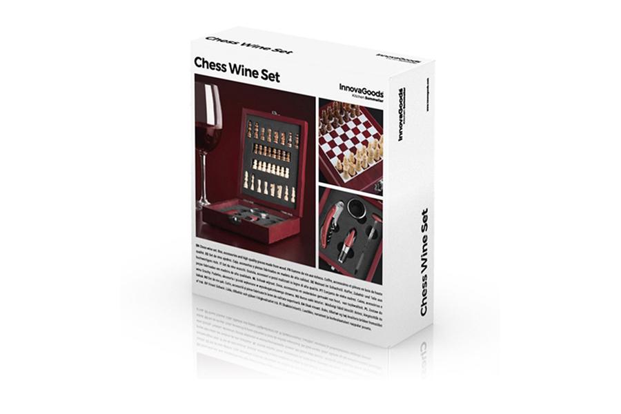 Wijn- en schaakset in kist (36-delig)