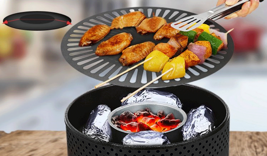 Houtskool tafelbarbecue met accessoires (ø 30 cm)
